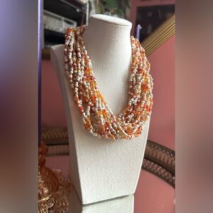 Vintage Tropical Hard Candy Aurora Borealis and Milk Glass Bead Necklace